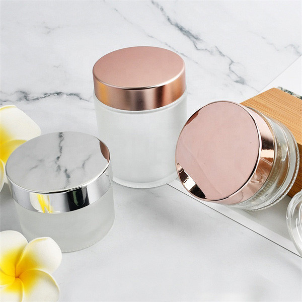 Quality Makeup Clear Glass Cosmetic Jars Bottles Custom Painting Matte Pink Lid for sale
