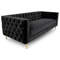 Quality Black velvet fabric button tufted 3 seat sofa with 4 golden brass metal leg for for sale