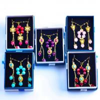 China Handmade Gemstone Beaded Necklace And Earring Set Copper Gold Plating factory