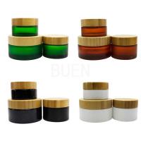 Quality Frosted black Cosmetic Cream Containers face moisturizer With Bamboos Screw Lid for sale