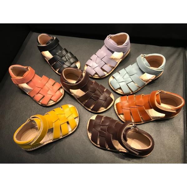 Quality Nubuck Cow Leather Cross Stitch Straps Toddler Summer Shoes for sale