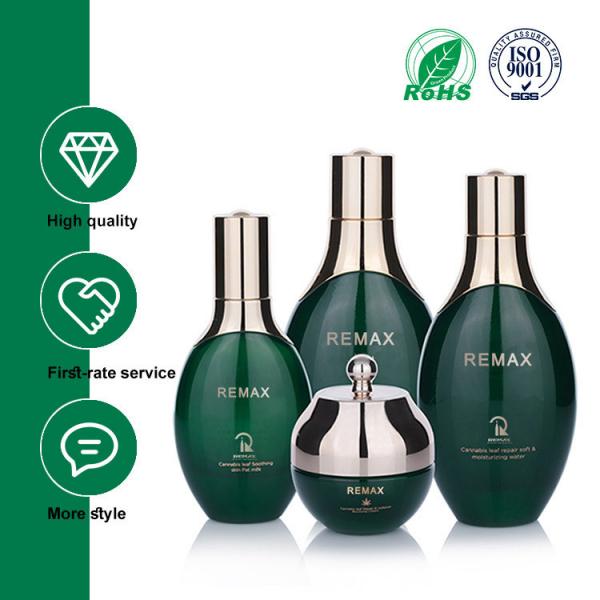 Quality 50ml 100ml 120ml Oval Green Glass Cosmetic Bottles Skincare Packaging Set For for sale