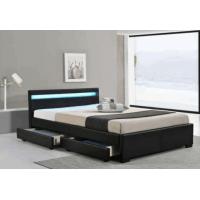 China MDF Wood LED Upholstered Bed Faux Leather Slatted Frame With Box factory