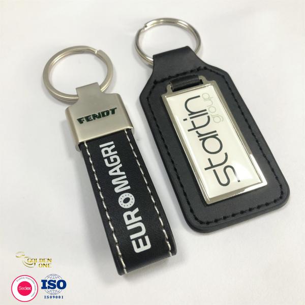 Quality Real Leather Rectangle Key Chain Name Silk Screen Zinc Alloy Personalised Keychain for sale