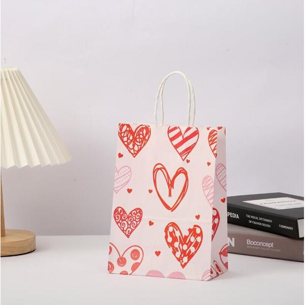 Quality Red 80gsm Kraft Paper Gift Bags Love Heart Printed Paper Goodie Bags With for sale
