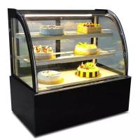 China Ventilated Cooling Front Open Cake Display Freezer Double Glazed Toughened Safety Doors for sale