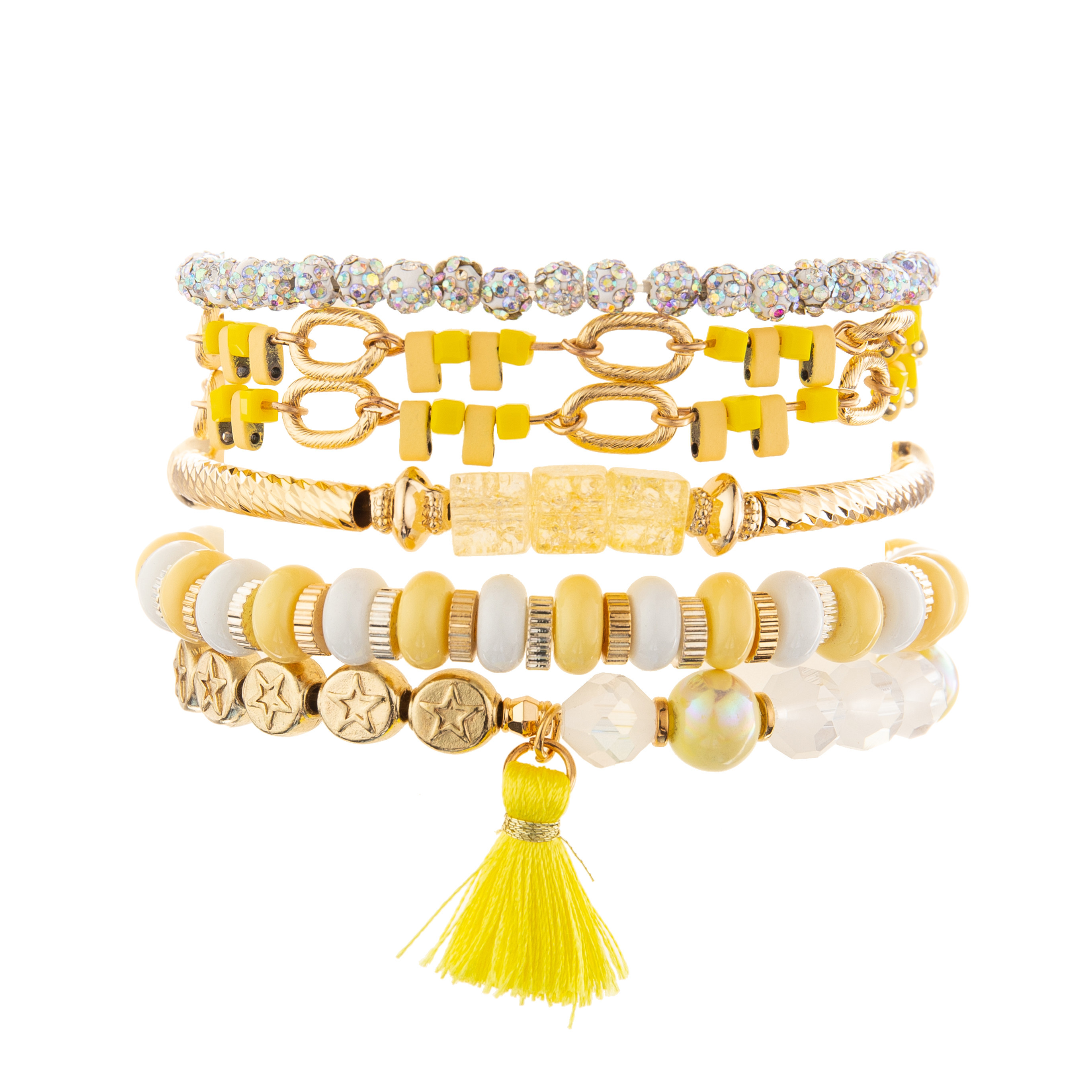 China Gold Plated Yellow Handmade Beaded Chain Link Tassel Bracelets Set DIY Charm For Women factory