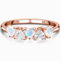 China Trendy Ring for Women 925 Sterling Silver Moonstone Ring Heart Shape Gemstones Dainty Matching Stacking Ring factory