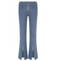 China Custom Clothing Factory China V-Neck Turned-Up Flared Jeans Zipper Slit Bell-Bottoms Tight Pants factory
