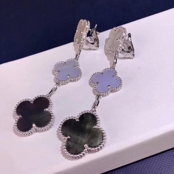 Quality Van Cleef & Arpels 18K Gold Diamond Earrings / Magic Alhambra Earrings With Gemstone for sale