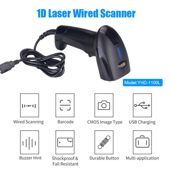 Quality Handheld Wired Laser 1D Barcode Scanner With Stand For Shop Retail YHD-1100L+ for sale