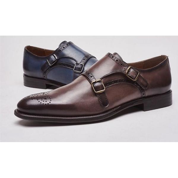 Quality Italian Genuine Leather Monk Strap Shoes , Leather Loafers For Men In Brogue for sale