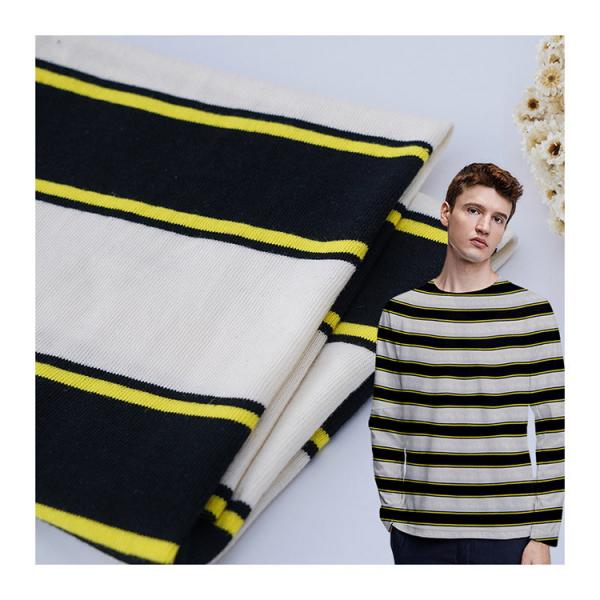 Quality Plain Yarn Dyed Cotton Fabric , Striped Double Knit Fabric For Long Sleeved for sale
