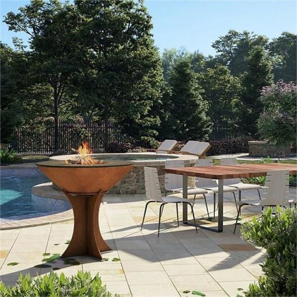 Quality Outdoor Detachable Base Wood And Charcoal Corten Steel Fire Pit And Grill for sale