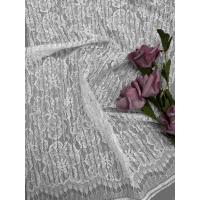 China 55 Inch White Floral Lace Fabric In Nylon Cotton Rayon Composition With Scallop Eyelash factory