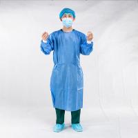 China Material SMS PP Disposable Isolation Gown Color Blue Green Size XL EN13795 for sale