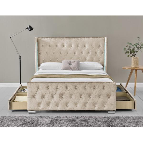 Quality LED Fabric Queen Size Upholstered Platform Bed Frame With 4 Drawers for sale