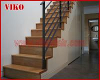 China Wrought Iron Staircase VK112S Wrought Iron Handrail Tread Beech,Railing tempered glass, Handrail b eech Stringer,carbon factory