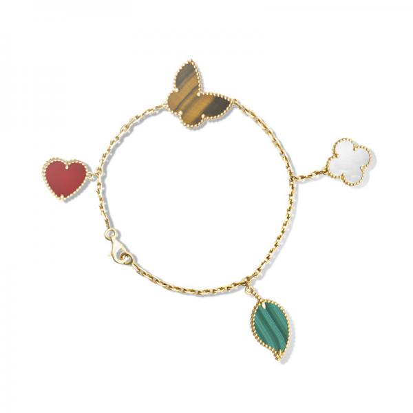 Quality 4 Motifs Lucky Alhambra Bracelet 18k Yellow Gold With Carnelian / Tiger'S Eye Stone for sale