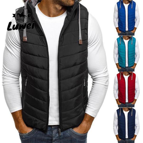 Quality Casual Outdoor Hooded Utility Warm Plus Size Zipper Drawstring Coatsmen Lightweight Quilted Waistcoat Vest for sale