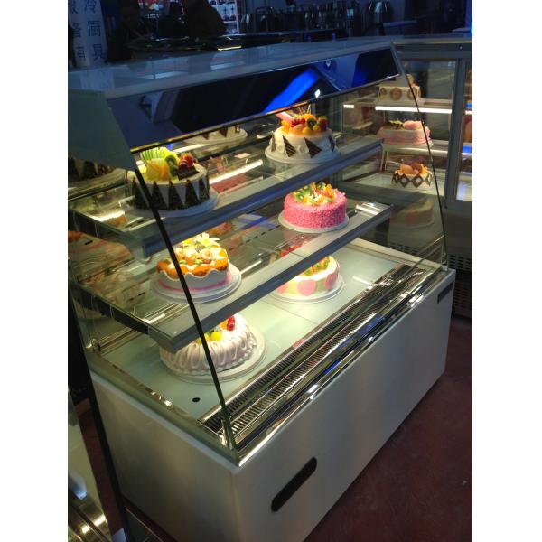 Quality Curved Horizontal Glass Cake Display Case Dessert Refrigerators For Supermarket for sale