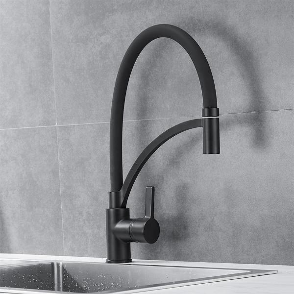 Quality Brass Pull Out Kitchen Faucet Mixer With Flexible Hose In Chrome Matte Black for sale
