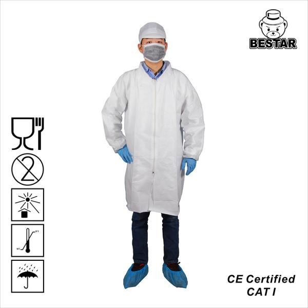 Quality OEM Microporous Film Disposable Lab Coat Waterproof Smocks With Collar for sale