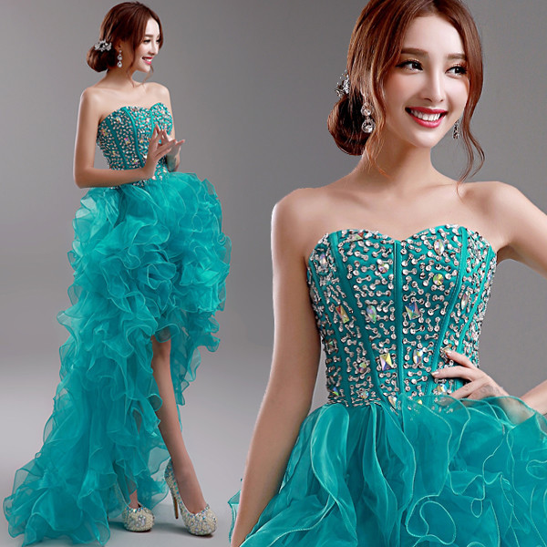 China Small Bra Beaded Slim Waist Short Front Longer Back Elegant Evening Dresses TSJY074 factory