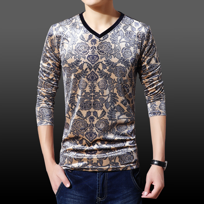 hot sale mens v-neck long-sleeved t-shirt shirt