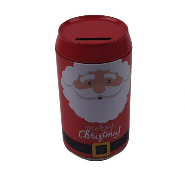 Quality Coca Cola Shape Empty Metal Christmas Tin Cans With Coin Slot Lid for sale