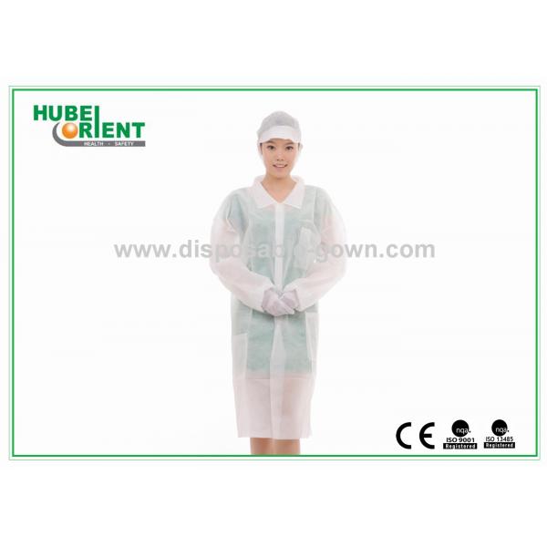 Quality Dust-Proof Nonwoven PP Colored Disposable Visitor Coats With Snaps With Dofferent Style Collar for sale