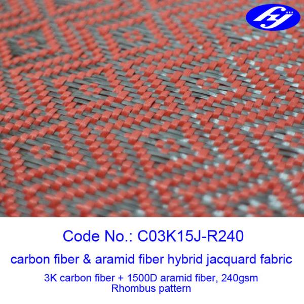 Quality Jacquard Woven Carbon Aramid Fabric / Red Carbon Fiber Cloth With Rhombus for sale