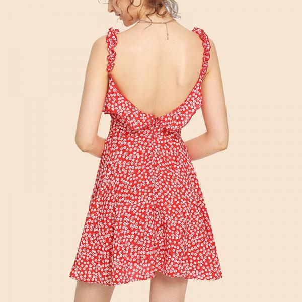 Quality 2018 fashion summer ruffle floral red mini backless dress for women for sale