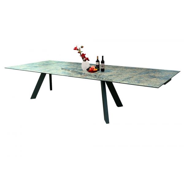 Quality Modern Extension Dining Table 3D Printed Texture Steel Frame 8-10 Person for sale