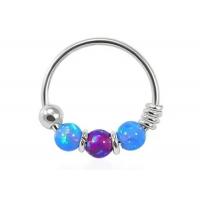 China Dia 8mm Hoop Nose Piercing , White Gold Nose Ring With 3 Pieces Opal Stones ODM factory