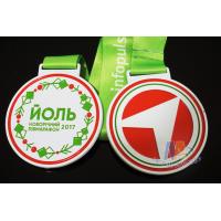 China Poland Medale Die Casting Soft Enamel award medallions White Plating With Sublimate Ribbon for sale