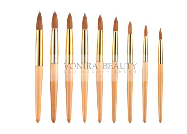 3d Nail Art Paint Brushes Set With Gold Ferrule And Wood Handle Of