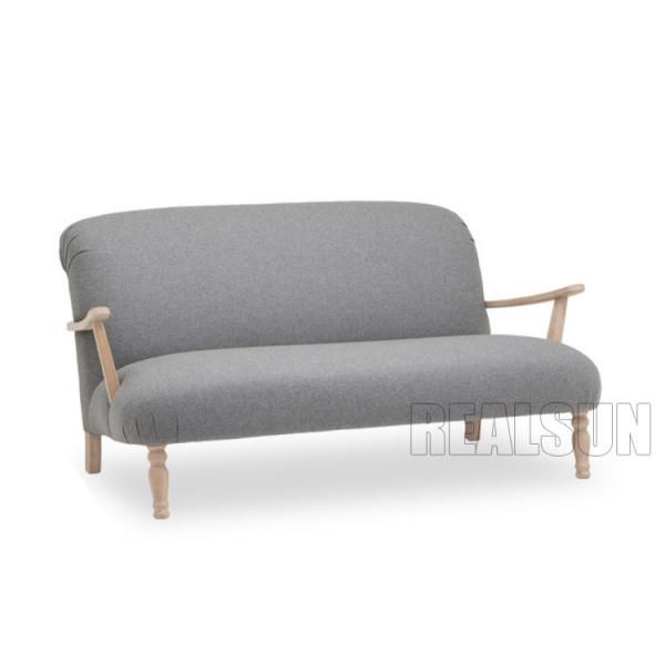 Quality Elegant Linen Antique Loveseat 2 Seater Living Room Sofa With Wooden Handle for sale