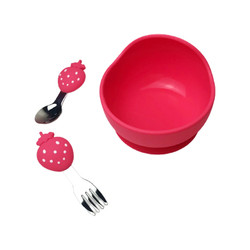 Quality BPA Free Silicone Baby Feeding Set Strawberry Shape Bowl Spoon Bib Set for sale