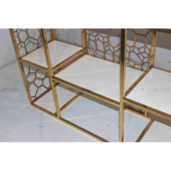 Quality Hollow Out Pattern Carving Design Storage Cabinets Marble Gold Plated Shelving for sale