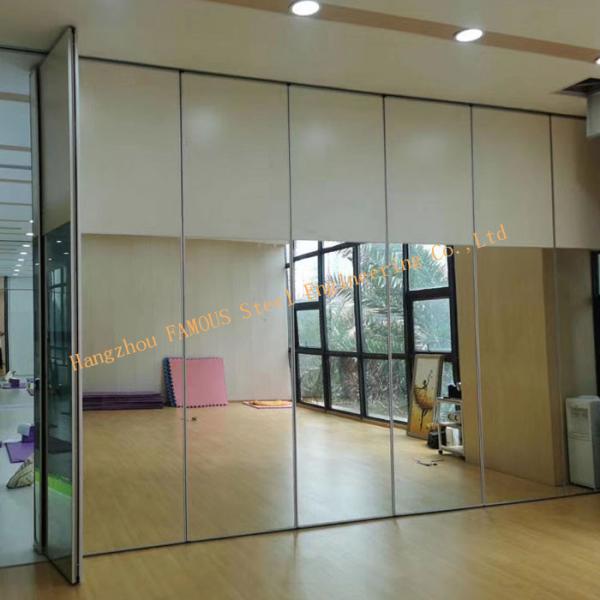 Quality Classroom Folding 3000mm Movable Glass Partition Walls , Door Hanging Screen Yoga Aluminium Frame Glass Partition for sale