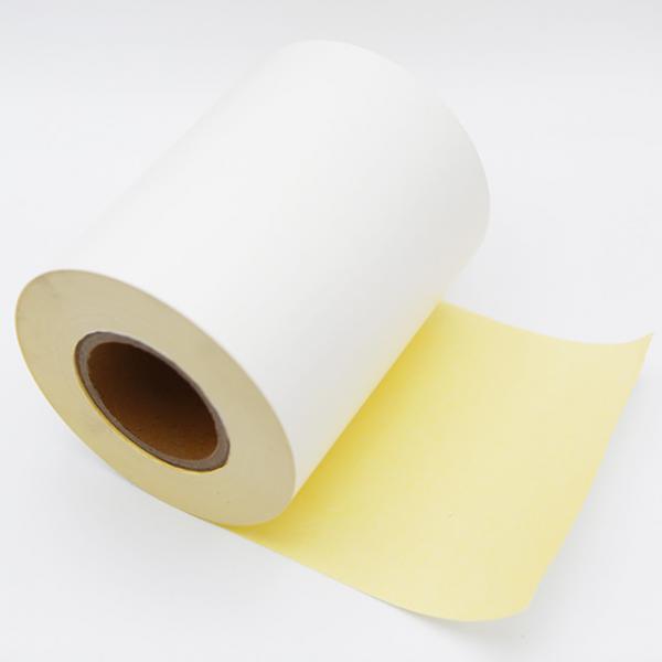 Quality Vellum paper matter coated thermal transfer paper adhesive with yellow glassine liner HM2533H for sale