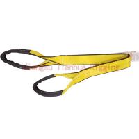 China Yellow Polyester Web Sling have one Blue Stripe in the middle of webbing, 9800 #/inch 2Ply, Twisted Eyes Each End factory