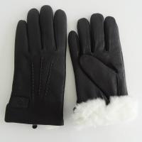 China Black Rabbit Fur Lined Deerskin Mens Soft Leather Gloves factory