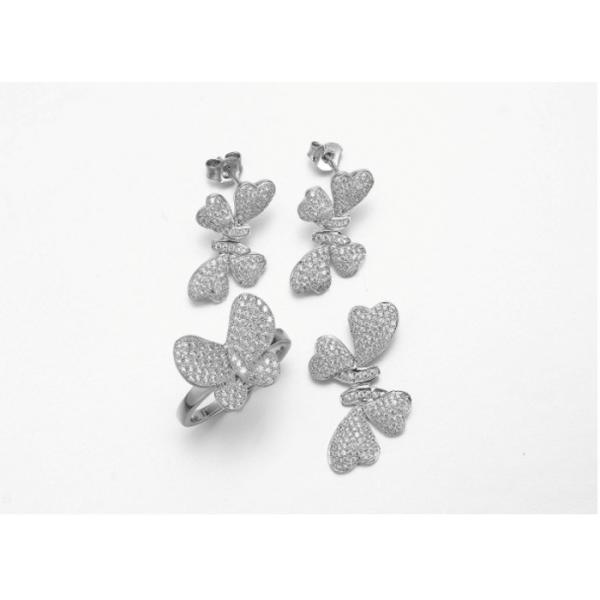 Quality Bow of Four Hearts 925 Silver CZ Stud Heart Earrings Small Silver Hoop Studs for sale