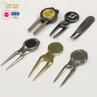 China Fork Metal Golf Pitch Repair Tool , Stainless Steel Divot Tool Sublimation Blank factory