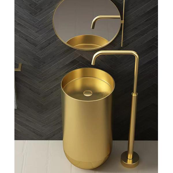 Quality SUS304 Free Standing Bathroom Basins , Brushed Finish Modern Round Pedestal Sink for sale