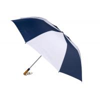 China Blue And White Portable Golf Umbrella Stell Frame Black Plastic Cap 190T Nylon Fabric factory