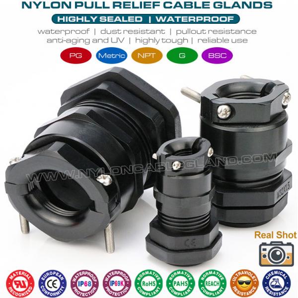 Quality IP68 Nylon Plastic Black PG Cable Glands PG9-PG48 with Traction Relief (Strain Relief / Pull Relief) for sale