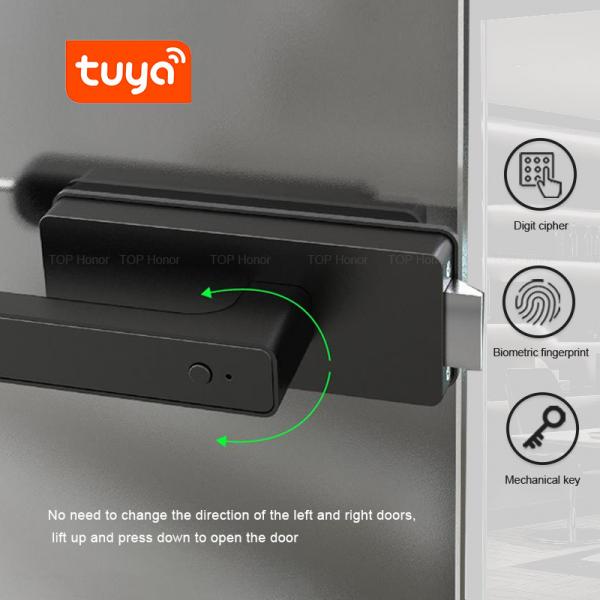 Quality Punch Free Smart Tuya Glass Door Lock Black Aluminium Alloy Semi Auto For Office for sale